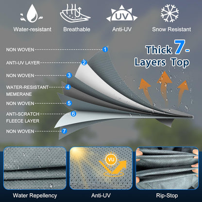 Mofeez Travel Trailer RV Cover, Extra-Thick Upgraded 7 Layers for Camper Cover 24'-27' Windproof Waterproof Rip-Stop RV Covers with 2Pcs Extra Straps & 4 Tire Covers