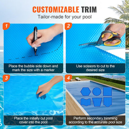VEVOR Solar Pool Cover, 28 x 14 ft Rectangle Solar Cover 12 mil for Pools, Inground Above Ground Swimming Pool Solar Blanket with Bubble, Heat Retaining Solar Covers Blue