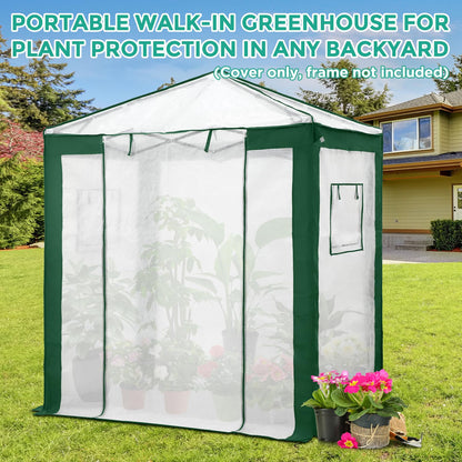 EAGLE PEAK Replacement Cover for 6x4 Portable Pop up Greenhouse with Polyester Reinforced Corners, Front Roll-Up Zipper Entry Door and 2 Roll-Up Side Windows (Frame Not Included), Green/White