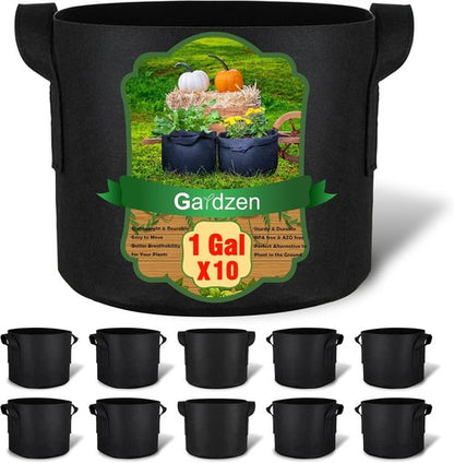 Gardzen 1 Gallon Grow Bags - 10-Pack Heavy Duty Aeration Fabric with Handles, 300G Thickness
