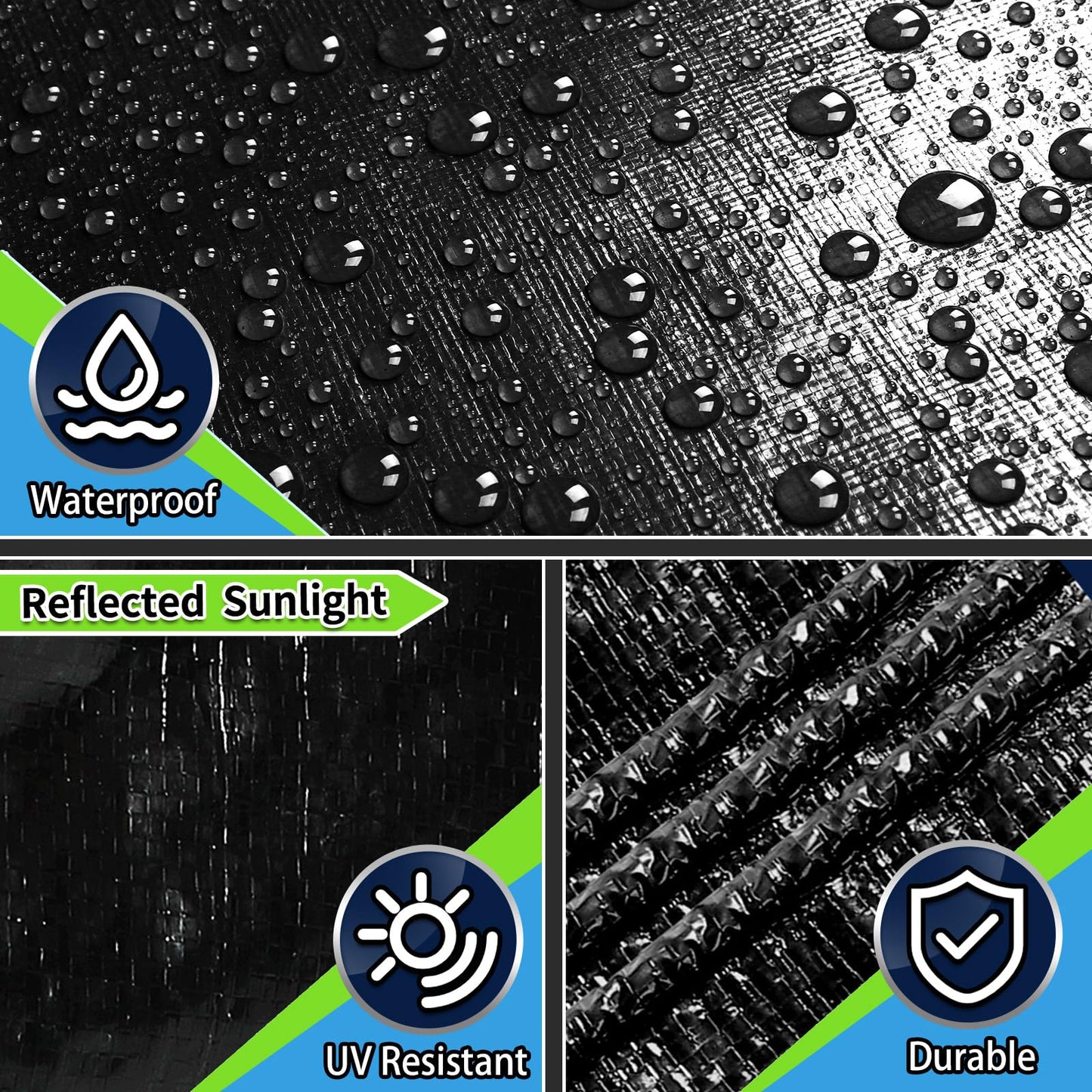 CAMPMAC Black Tarps Heavy Duty Waterproof 30x40, 12 Mil Thick, High Durability, Rip and Tear Resistant with Metal Grommets Every 20 Inches
