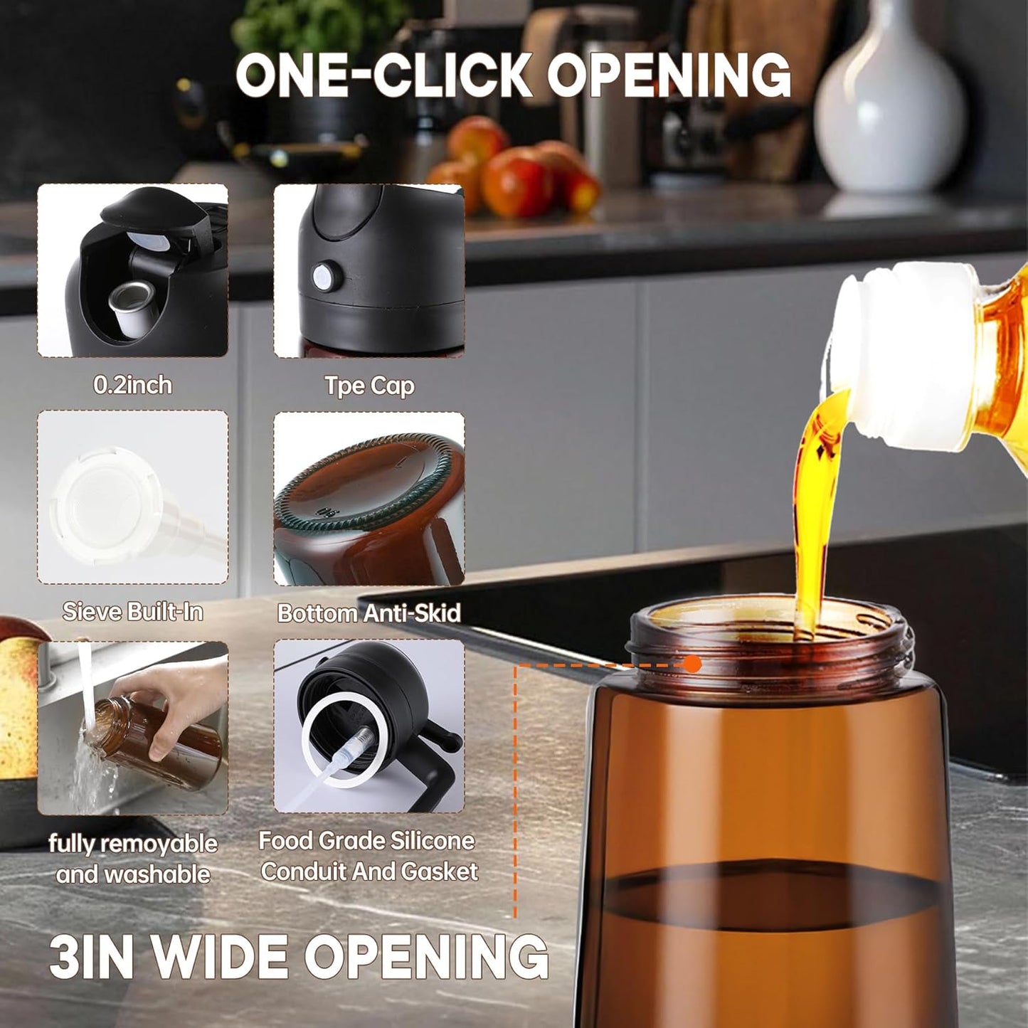 LAKUMIQI Olive Oil Sprayer - 2-in-1 Glass Dispenser & Cooking Mister, 16oz, Non-Aerosol, Leak-Resistant
