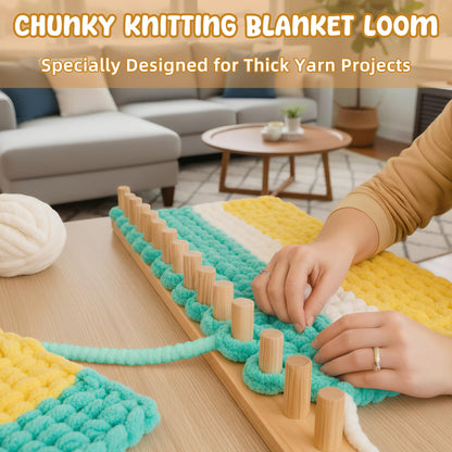 Bafeil 48" Chunky Blankets Loom Wooden Knitting Loom Adjustable Chunky Knit Blanket Loom Extra Large Hand Knitting Yarn Chunky Blanket Kit for Beginner DIY Craft Lover Gift Home Decor