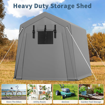 Portable Carport Storage Shed, 6' x 6' Motorcycle Tent, Waterproof & UV-Resistant with Roll-Up Zipper Doors, Gray Outdoor Shelter for Bikes, Tools & Equipment