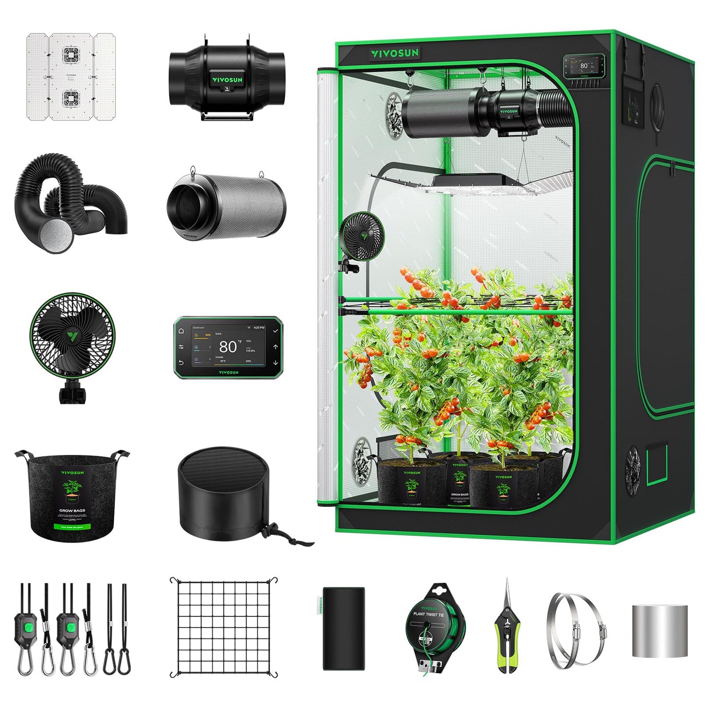 VIVOSUN Smart Pro Grow Tent Kit 4×4 Complete Smart Grow System WiFi-Integrated Automatic Control GrowHub E42A+, 2-in-1 Tunable Spectrum LED Grow Light 400W, 360° Ventilation Control System