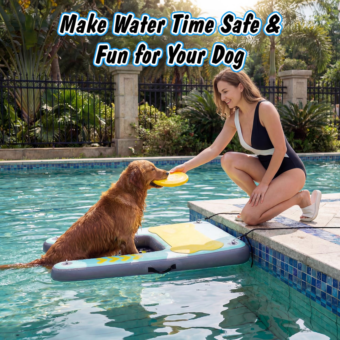 Dog Ramp for Pool & Lake, Inflatable Water Platform 60'' x 40'' Floating Dock for Pets Up to 240 lbs, Non-Slip EVA Surface with Ladder, Boat & Dock Access for Swimming and Outdoor Use