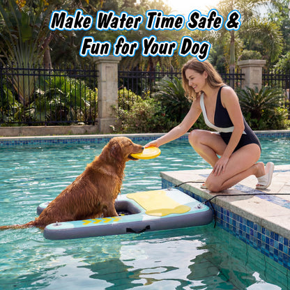 Dog Ramp for Pool & Lake, Inflatable Water Platform 60'' x 40'' Floating Dock for Pets Up to 240 lbs, Non-Slip EVA Surface with Ladder, Boat & Dock Access for Swimming and Outdoor Use