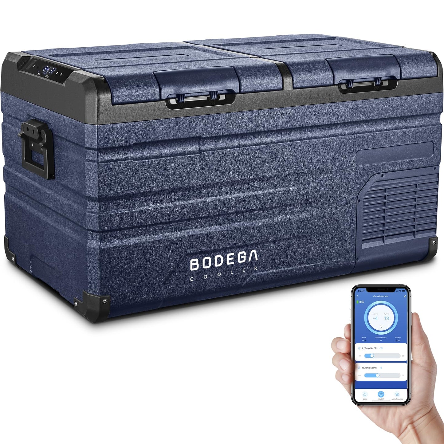 BODEGACOOLER 12 Volt Car Refrigerator,Dual Zone APP Control, Designed with Removable 2-Way Door Portable Freezer,79 Quart-4℉-68℉ RV Electric Cooler 12/24V DC and 100-240V AC for Camping,Travel,RV