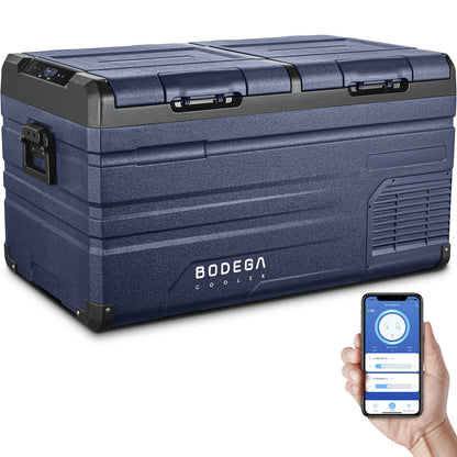 BODEGACOOLER 12 Volt Car Refrigerator,Dual Zone APP Control, Designed with Removable 2-Way Door Portable Freezer,79 Quart-4℉-68℉ RV Electric Cooler 12/24V DC and 100-240V AC for Camping,Travel,RV