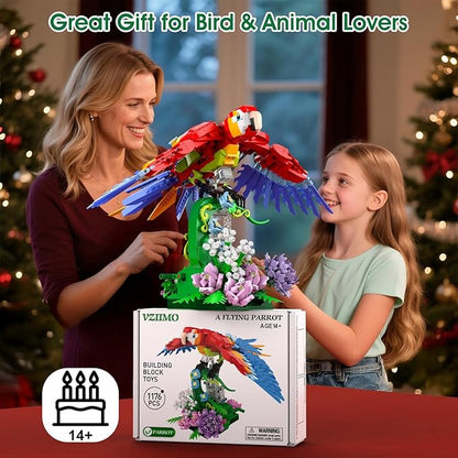 Parrot Building Sets Easter Rotating Flower Base 1176 PCS Mechanical Flapping Bird Model Creative Display Gift Christmas Birthday Ages 14+