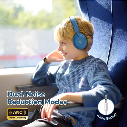 iClever BTH20 Active Noise Cancelling Headphones for Kids, 60H Play Time,Type C Fast Charging, Safe Volume 80dBA, Bluetooth5.4, Award-Winning Kids Headphones Wireless for iPad Tablet Airplane, Blue