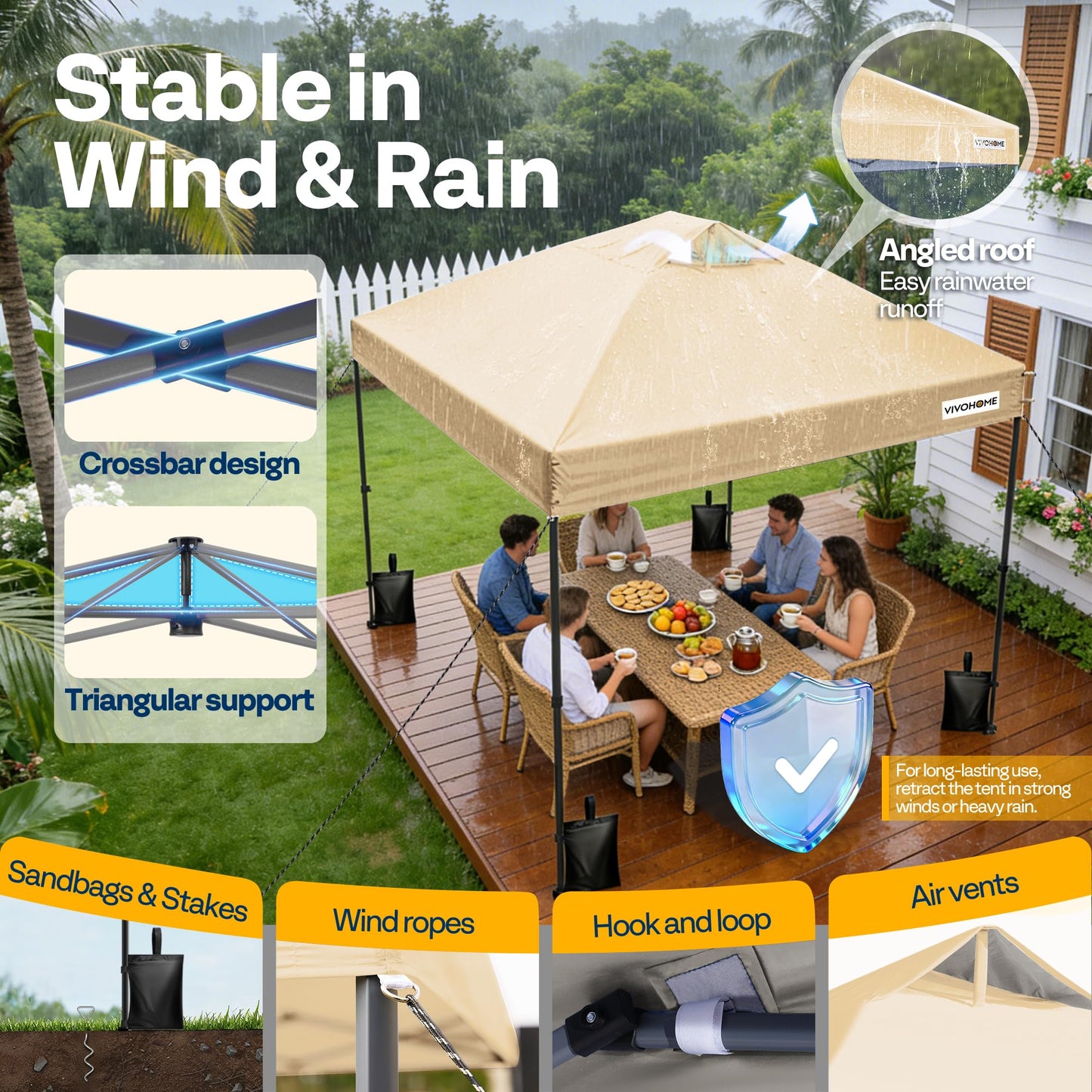 VIVOHOME 10x10ft Pop Up Canopy Tent One Push Setup Outdoor Portable Shelter Tent Heavy Duty with Wheel Carry Bag and 4 Sandbags, Beige
