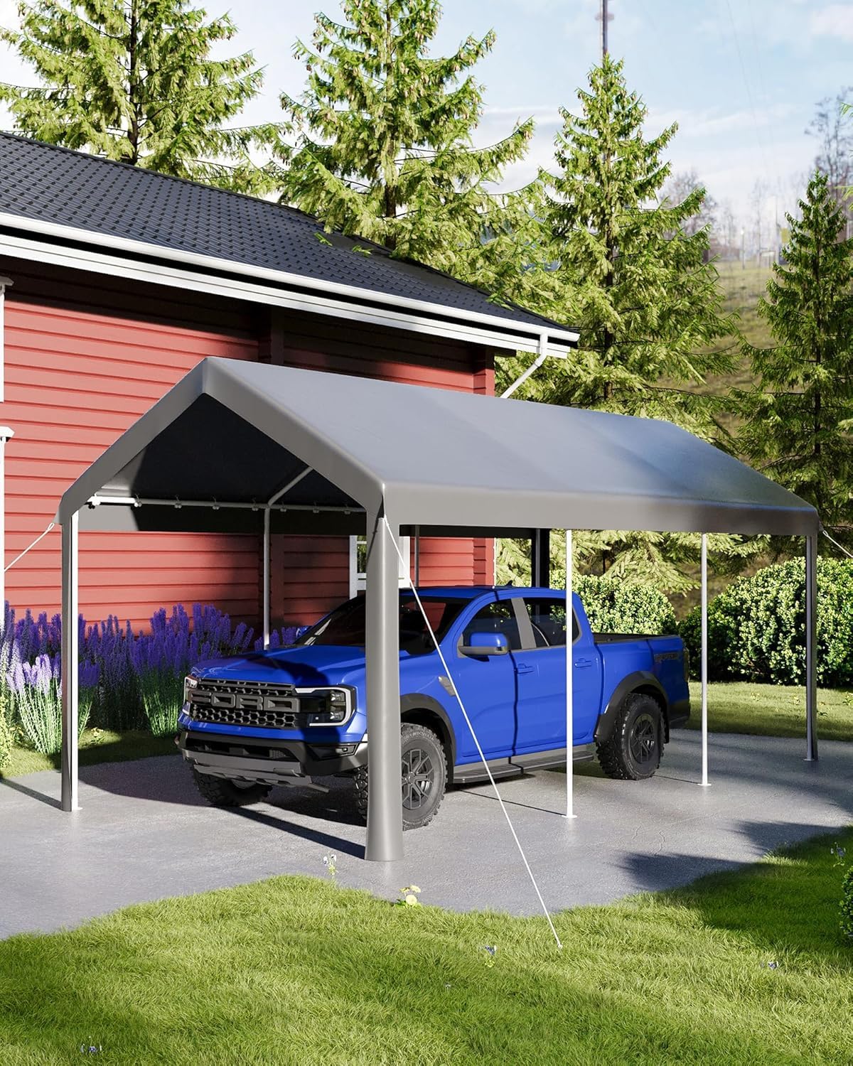 10x20 Heavy Duty Carport Galvanized Steel Outdoor Car Canopy with UV Resistant and Water Resistant PE Cover Portable Garage for SUV Truck Boat and Outdoor Equipment, Gray