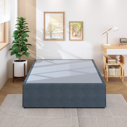 Lutown-Teen 18 Inch Queen Bed Frame with Cover Skirt, Heavy Duty Steel Slat Support Metal Platform Bed Frame Queen Size No Box Spring Needed, Easy Assembly, Black and Blue