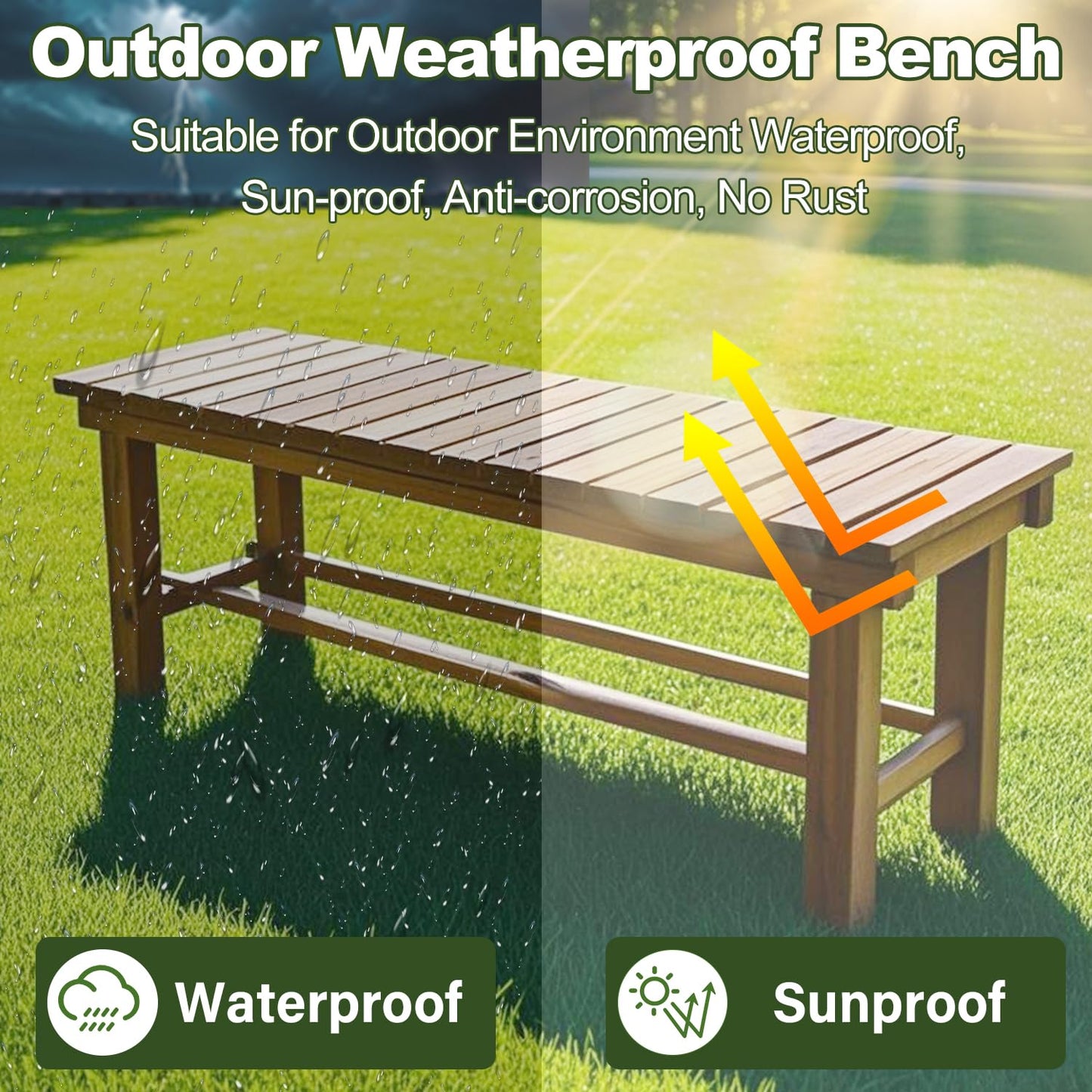 YangAera 47.2'' Outdoor Garden Benches Weatherproof Patio Bench Two-Person Seat Backless Bench Wood Bench with Slatted High Temperature Bench for Front Porch Backyard (Upgraded to Prevent Fading)