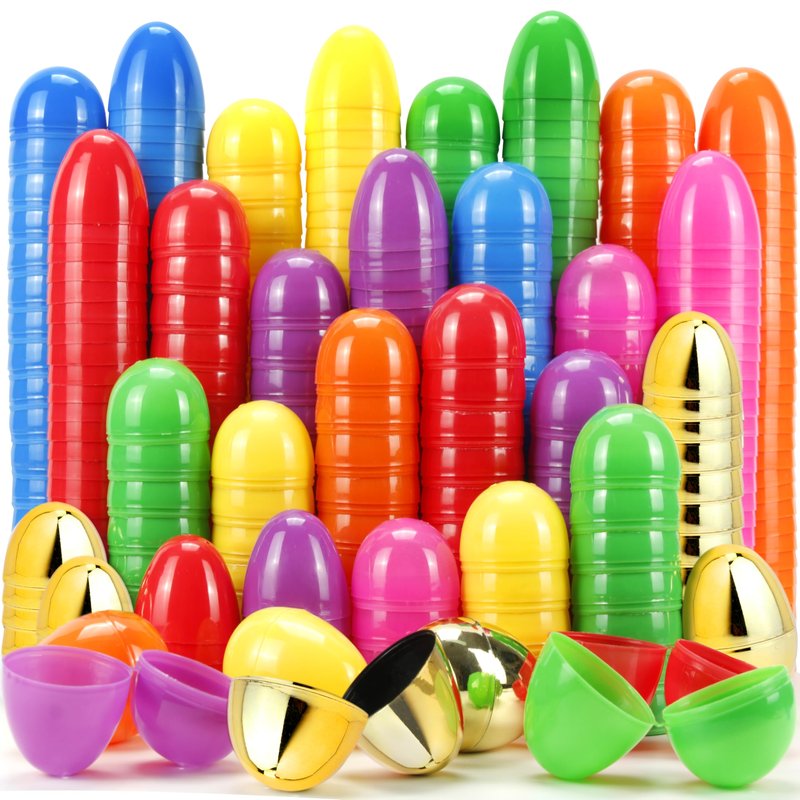 OCTERIC 210Pcs Easter Eggs, 2.3" Fillable Colorful Mix Gold Plastic Easter Eggs Empty for Easter Hunt, Easter Basket Stuffers, Party Favor, Classroom Prize Supplies