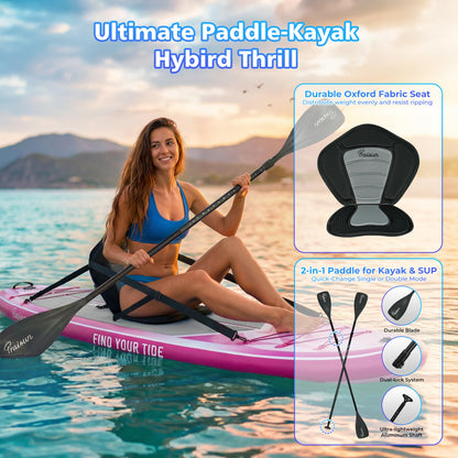 PRAISUN 12’ x 35” Inflatable Paddle Board, 450lbs Extra Wide Stand Up Paddleboard for Youth/Adults of All Skill Levels, Stable SUP with Seat & Full Kit, for Fishing, Yoga, Lake & Ocean, Pink
