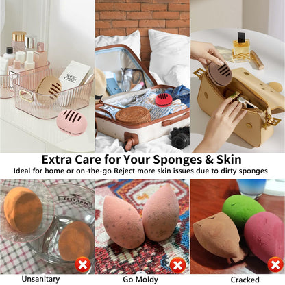 2 Pcs Makeup Sponge Holder,Double-Sided Breathable Silicone Beauty Blender Holder for Travel or Daily,Shatterproof Make-up Travel Case Quick Drying Easy to Carry,Grey+Pink