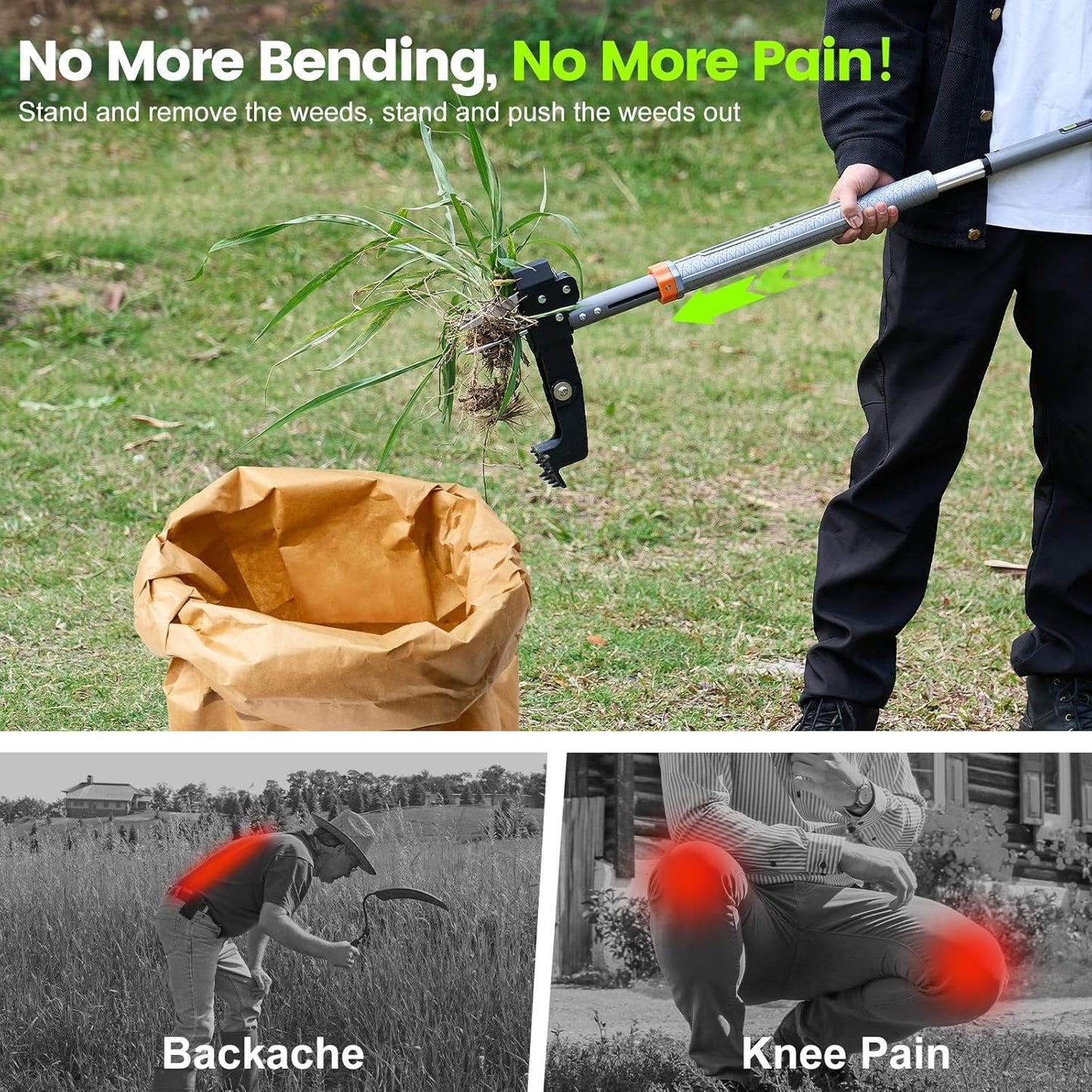 Stand Up Weed Puller Tool by [Brand Name] - 4-Claw Steel Head, 39"-46" Adjustable Handle for Easy Dandelion Removal