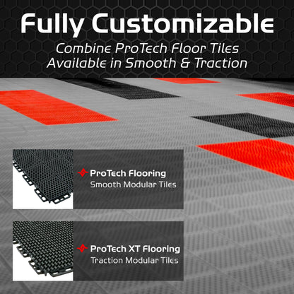 Caliber ProTech XT Garage Flooring, Trailer Flooring, Interlocking Traction Tiles, 9” x 18”, Black, 24-Pack