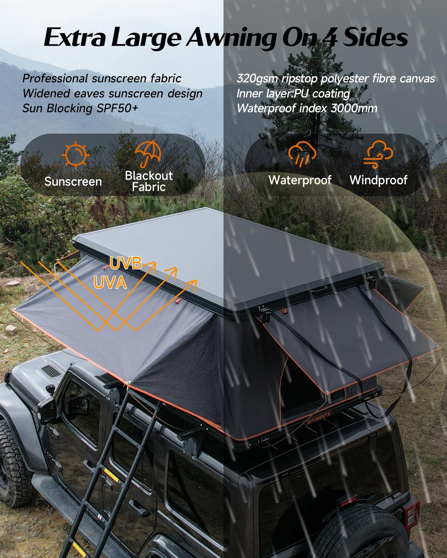 Joyinrute Rooftop Tent Hard Shell, Aluminum Pop Up 2-3 Person Roof Top Hardshell for Camping Truck Van Suitable for Jeep SUV Car. (Roof Tent)
