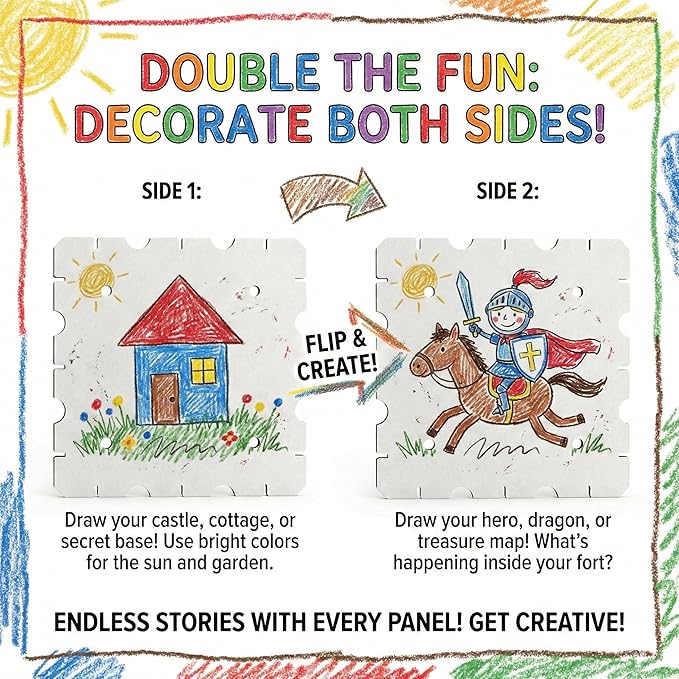 Cardboard Fort Building Kit – Giant Indoor Kids Fort Builder – Create Life Size Castles Tunnels &amp Mazes – Durable White Panels Reusable Connectors &amp Compact Storage Box – STEM Toy Ages 4+