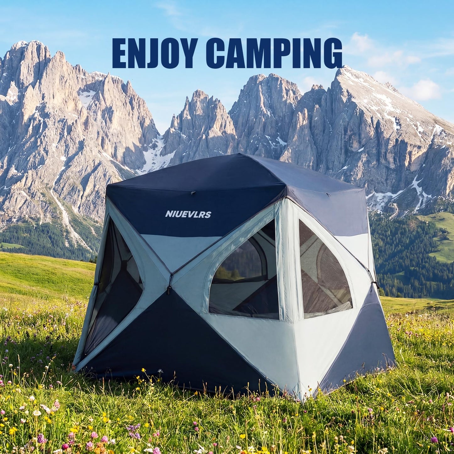 NIUEVLRS Camping Tent 4 Person Pop Up Tents for Camping, Instant Cabin Setup Tent in 60 Seconds Portable Hub Tent with Rainfly & Windproof for Outdoor Camping & Overlanding