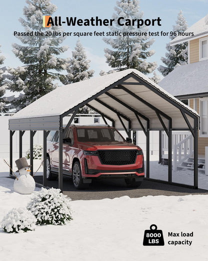 12 x 20 FT Metal Carport, Heavy Duty Carports Reinforced Frame and Steel Roof, All-Weather Shelter Canopy for Pickups, Boats, Cars, and Tractors
