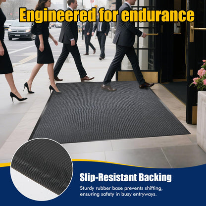 Extra Large Indoor/Outdoor Entrance Mat - 4 x 15 Feet, Rubber Border Door Mat Heavy Duty, Waterproof, Low-Profile, Easy to Clean, Rubber Entry Mat, Commercial Floor Mat, Charcoal Grey