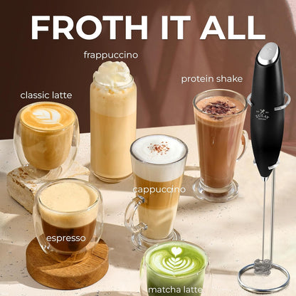 Zulay Kitchen Tornado Triple Whisk Milk Frother - Handheld Foam Maker for Coffee & Lattes - Obsidian Black