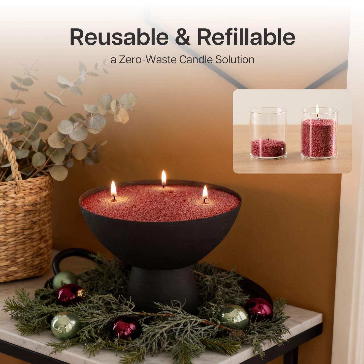 comforder Unscented Candle Sand with Wicks, Pearled Candle, Wax Granules, 14oz Sand Wax Granules + 4 Wicks (Red)