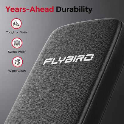 FLYBIRD WB5 Weight Bench, ASTM-Certified 800LBS Adjustable Weight Bench Workout Bench Foldable for Home Gym, 90° to -30° FID and 30in Extended Backrest for Bench Press Strength Training Exercise