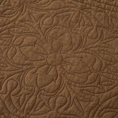 WINLIFE 100% Cotton Quilted Pillow Sham Floral Printed Pillow Cover Set of 2 (Standard Size, Coffee)