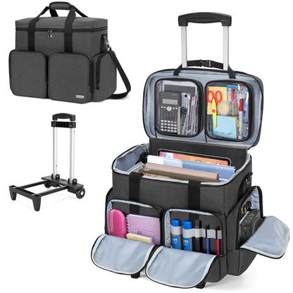CURMIO Rolling Teacher Tote Bag with Padded Laptop Compartment for up to 15.6 Inches Laptop, Wheeled Teacher Bag for Teaching, Office, Craft, Black