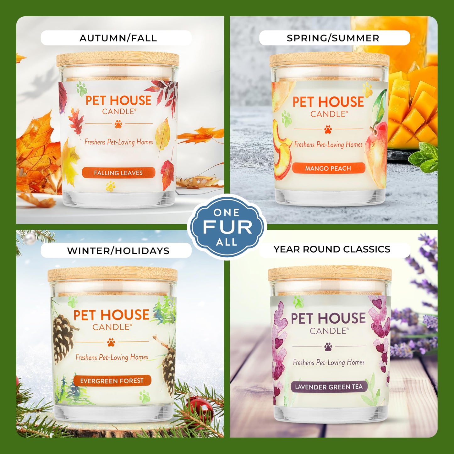 One Fur All Pet House Vanilla Candle Plant-Based/Soy - Clean Burning Scented, Long Lasting Pet Odor Candle for Home - Fresh Citrus