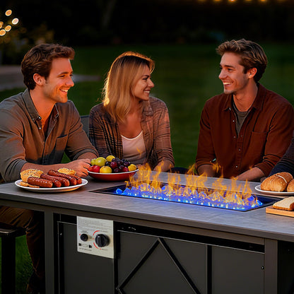 OLIXIS 43 Inch Propane Fire Pit Table, 50,000 BTU Gas Fire Pit Table for Outside, Outdoor Fire Table for Patio/Deck/Garden/Backyard/Balcony, 2-in-1 Rectangular Firepit Table, CSA Certification, Black