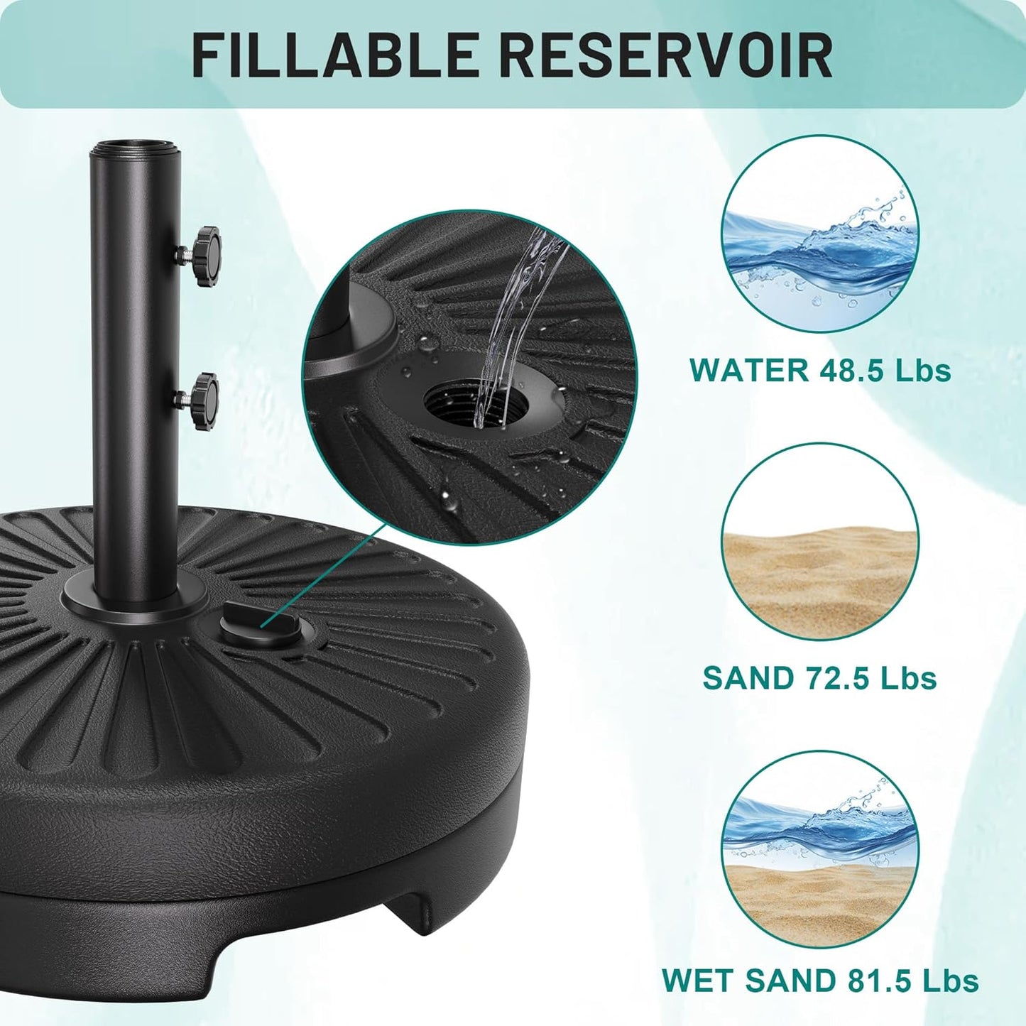AreShark Patio Umbrella Stand - 81.5lb Max Capacity Water-Filled Base | Heavy Duty Black Outdoor Holder