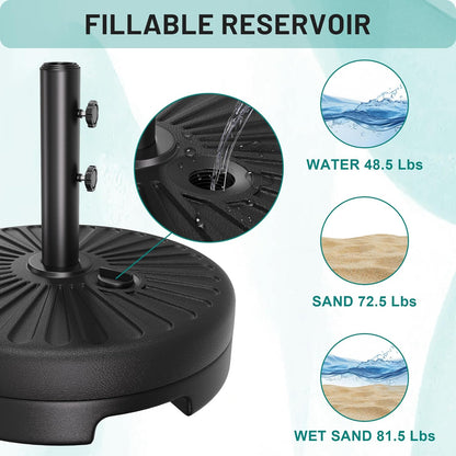 AreShark Patio Umbrella Stand - 81.5lb Max Capacity Water-Filled Base | Heavy Duty Black Outdoor Holder