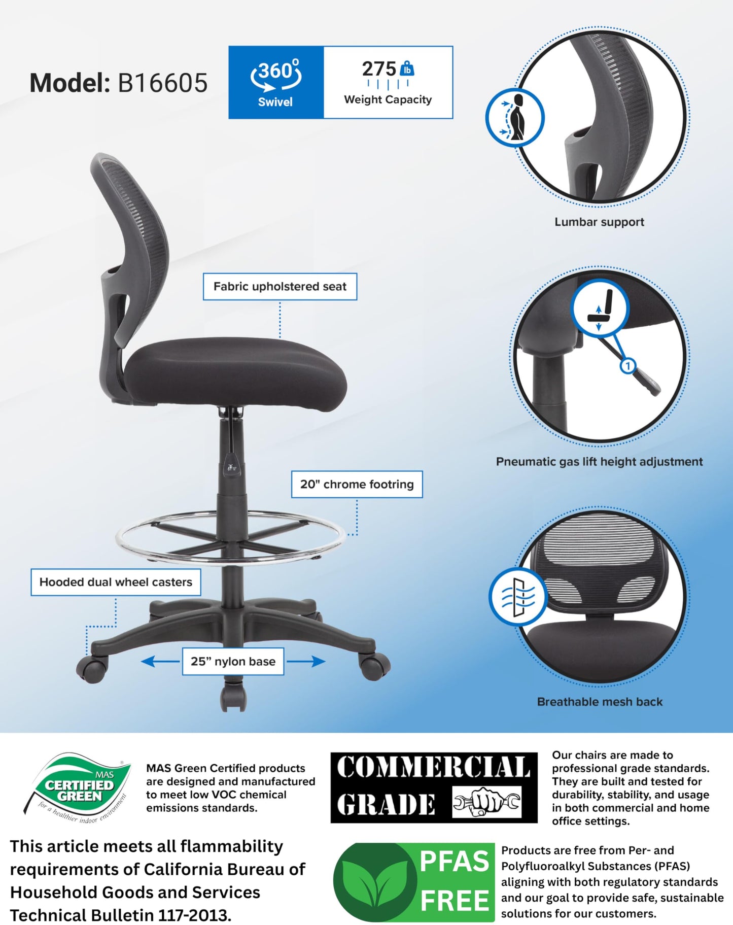Boss Office Products Commercial Grade Mesh Stool, Black