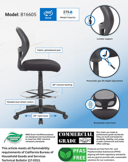 Boss Office Products Commercial Grade Mesh Stool, Black