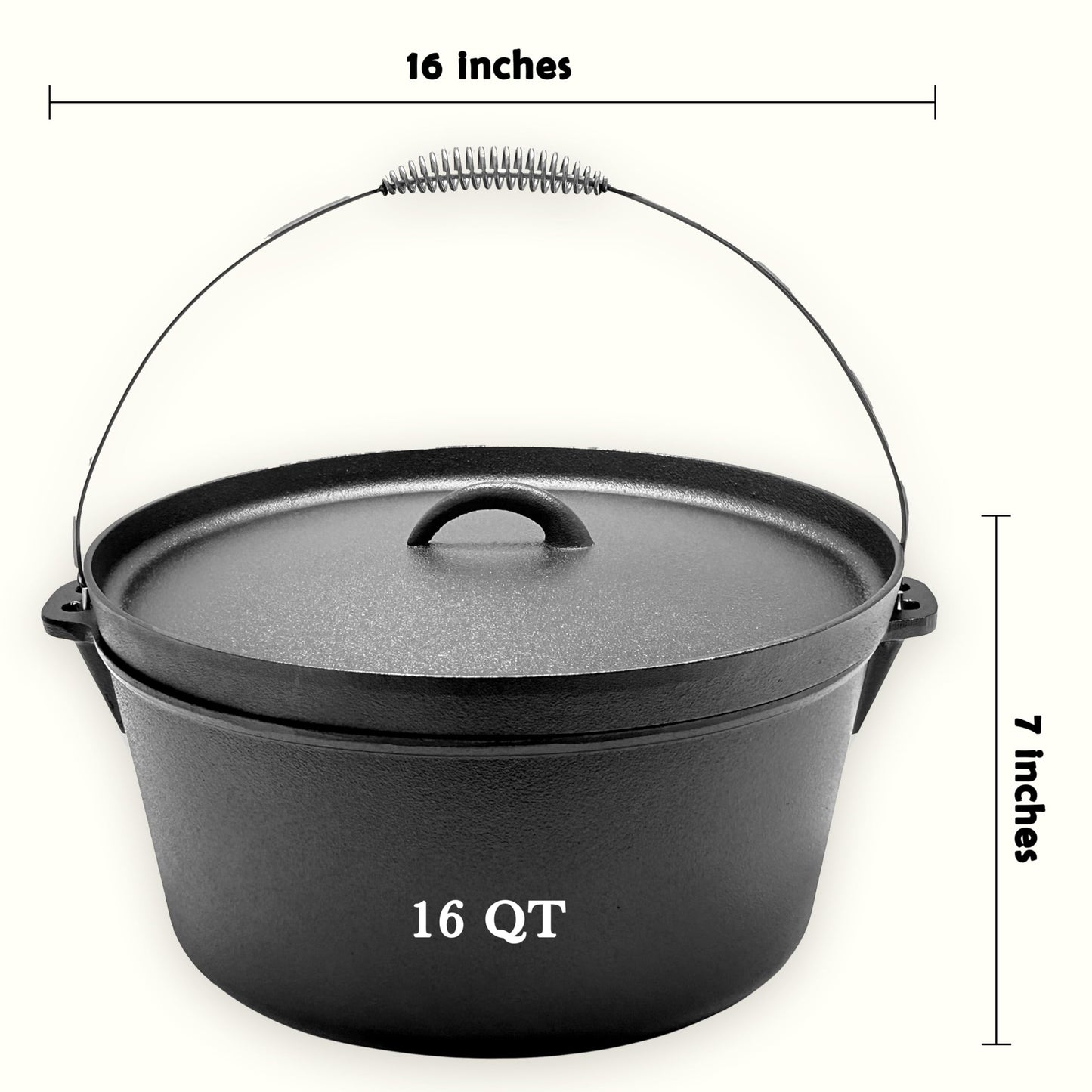 Cuisiland 16QT Cast Iron Dutch Oven with Lip Lid & Bail Handle – Extra Large Pre-Seasoned Campfire Pot for Outdoor Cooking, Roasting, Baking & Stews – Heavy-Duty Camping Cookware for Even Heat