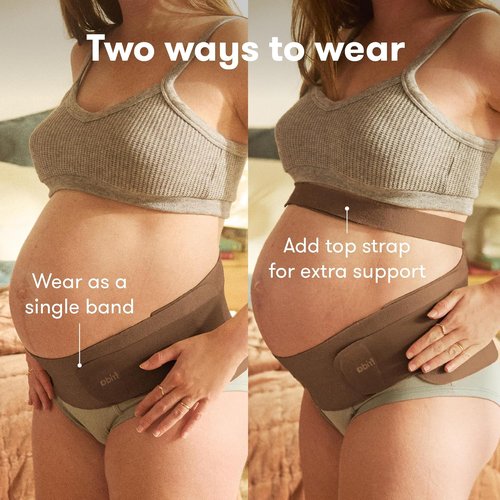 Frida Mom Pregnancy Belly Band - Ultimate Support for Back, Hip & Pelvic | Adjustable, Lightweight, Cocoa S/M