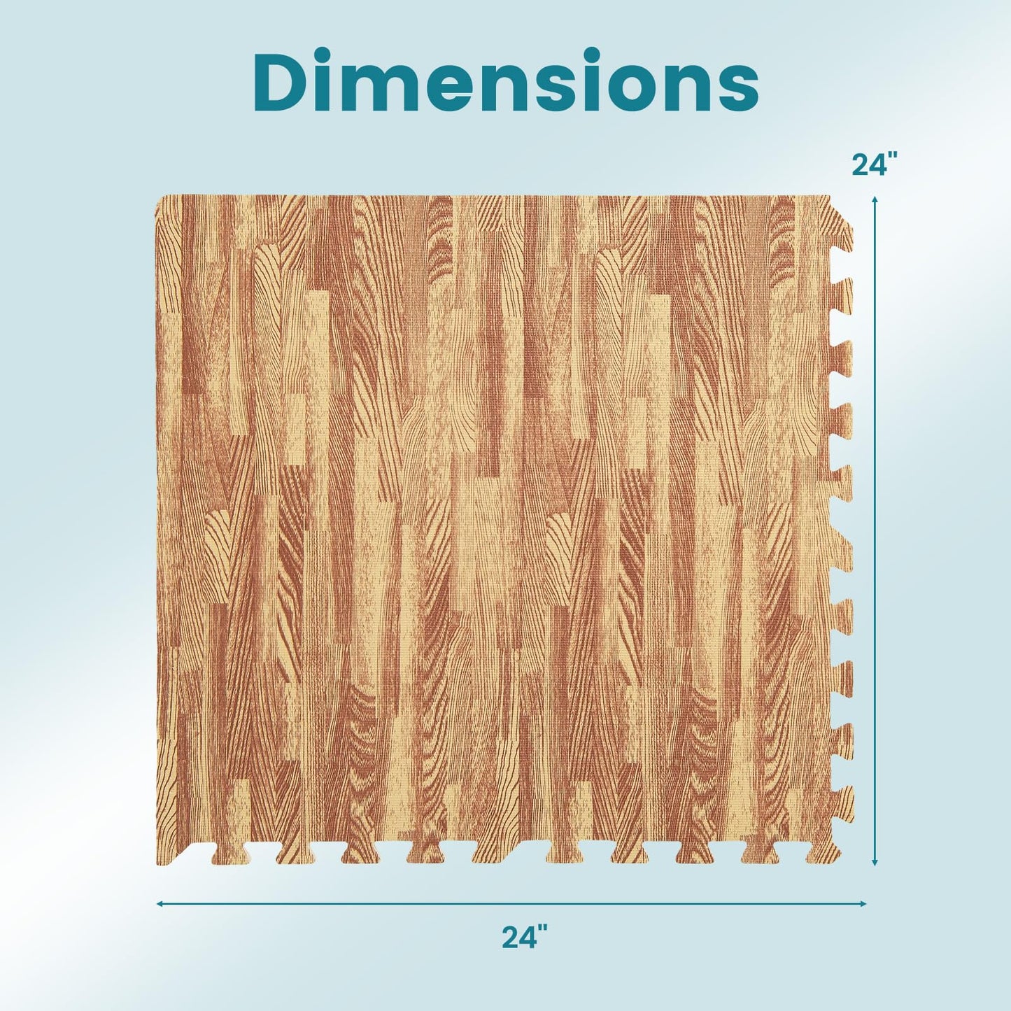 Happygrill 100 Sq. Ft. Interlocking Foam Floor Tiles, 25 PCS 2/5 Thick Wood Grain EVA Foam Mat w/50 Borders, 24” x 24” Puzzle Exercise Mat Gym Flooring for Home Gym Apartment Basement Play Room Yoga