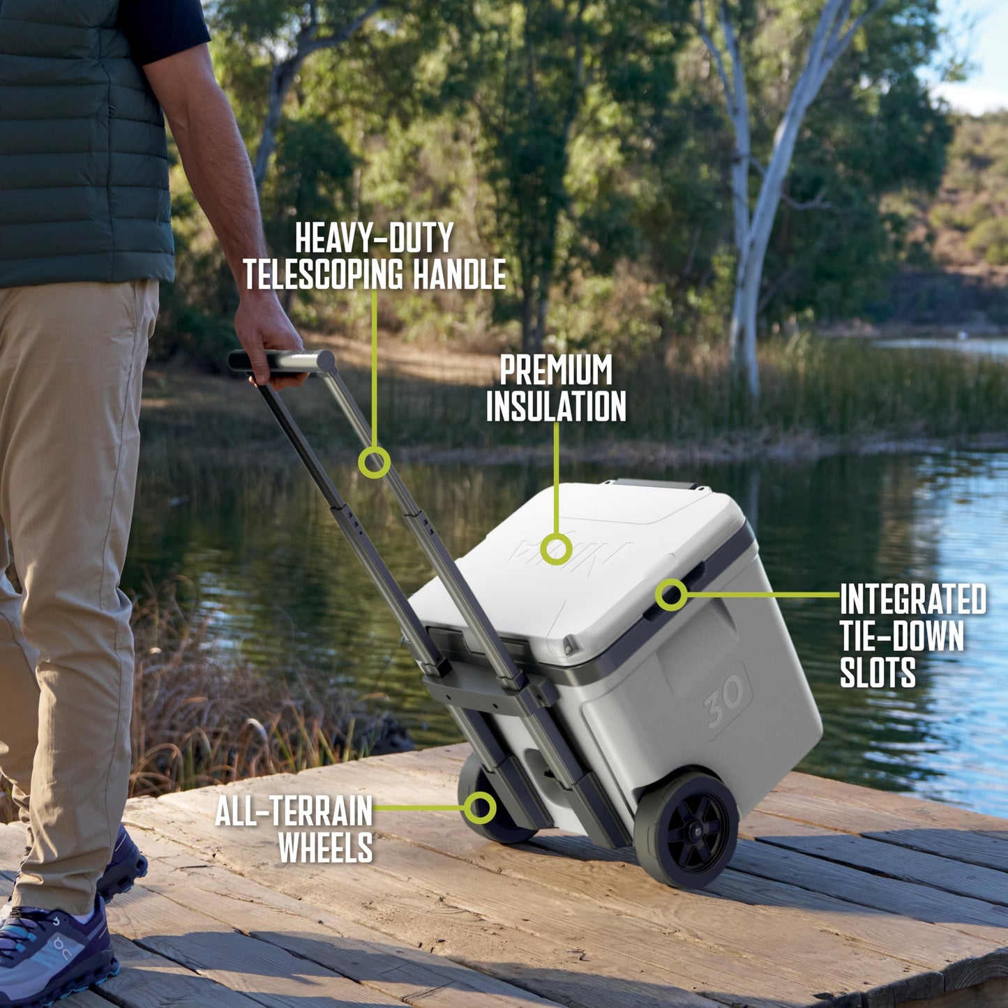 Ninja | FrostVault 30QT Cooler with Wheels | Insulated with Temp Dry Storage Drawer | Keeps Ice Cold for Days | for the Beach, Camping, Picnics & More | Spanish Moss | FB230GN1