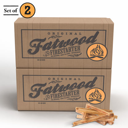 Fatwood Fire Starter Sticks 25-lb Box 2-Pack - Indoor or Outdoor 100% All Natural Pine Fire Starters for Campfires, Fireplace, Firepit, Wood Stove, or BBQ Grill - Kindling Wood Firewood by Pure Garden