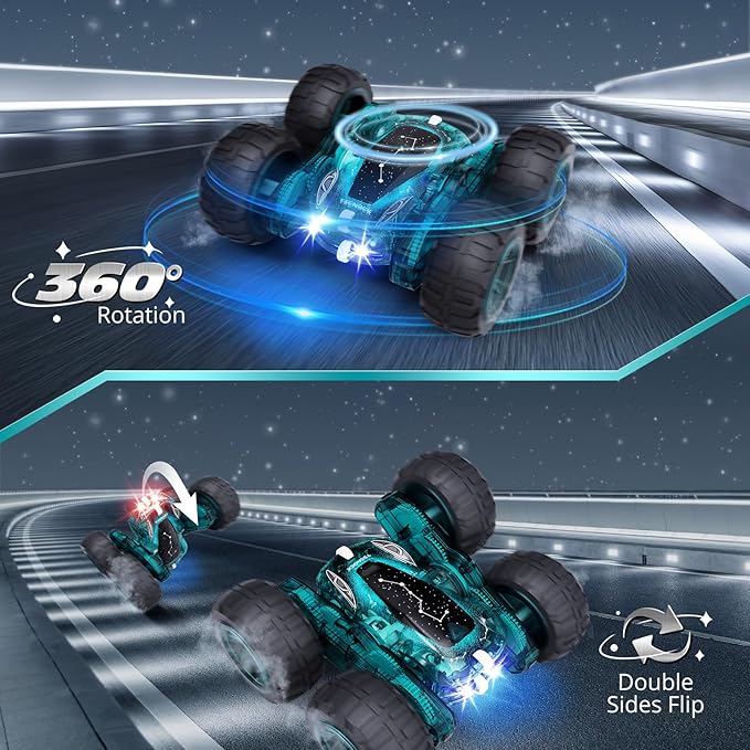 Tecnock Remote Control Car 2.4GHz RC Cars with USB-C Easy Charging 4WD Double Sided 360° Rotates and Flips RC Stunt Car Toys Gift for Boys and Girls Ages 6-8 8-12