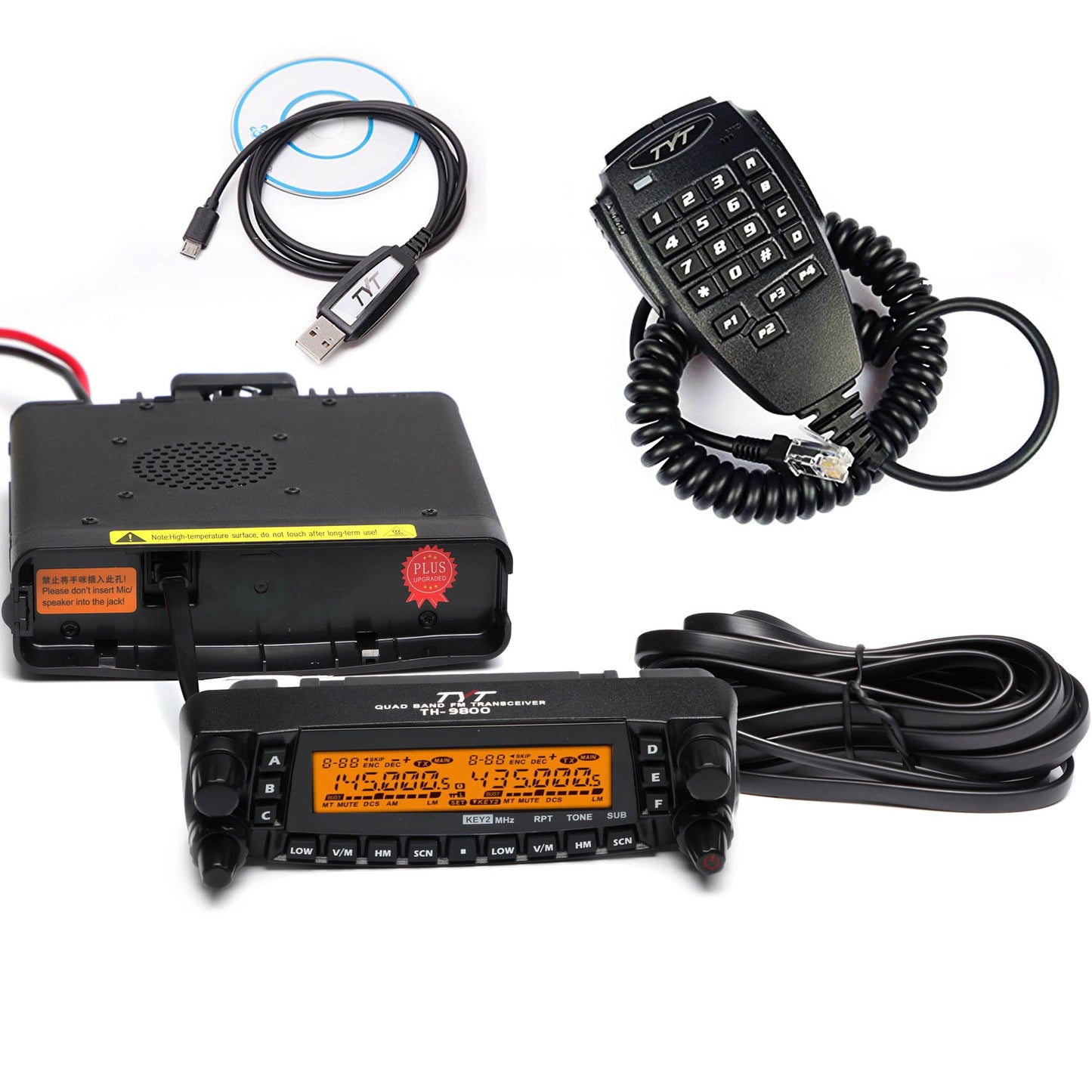TYT TH-9800 Quad Band Mobile Transceiver 50W, 10M/6M/2M/70CM Amateur Mobile Car Ham Radio with V+U Cross-Band Repeater W/Cable
