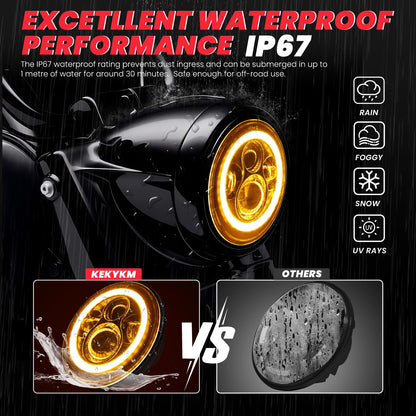 kekykm 7 Inch Motorcycle LED Headlight 4.5" Fog Passing Light Assembly for Harley Touring Softail Deluxe Road King Street Glide Road Glide Ultra Limited Tri Tour Models DRL Halo Ring Angel Eye Chrome