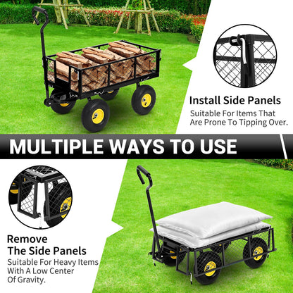 1100Lbs Steel Garden Cart, Heavy Duty Utility Wagon with Removable Sides, 180° Rotating Anti-Slip Handle,10in All Terrain Wheels