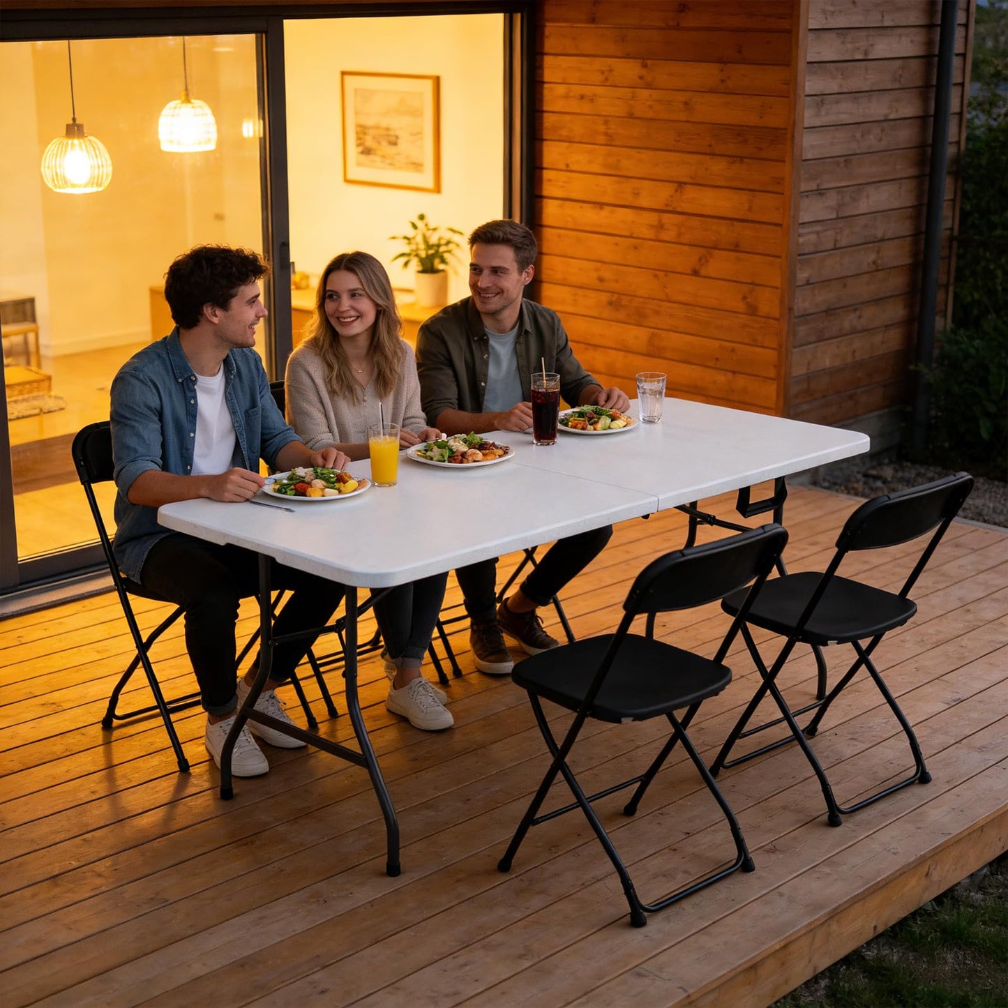 MAKE CHANGES 2 Pack 6ft Folding Table, Foldable Picnic Table Portable Table for Indoor Outdoor Use Heavy Duty Plastic Table Camping Table with Carry Handle for Party, BBQ, White